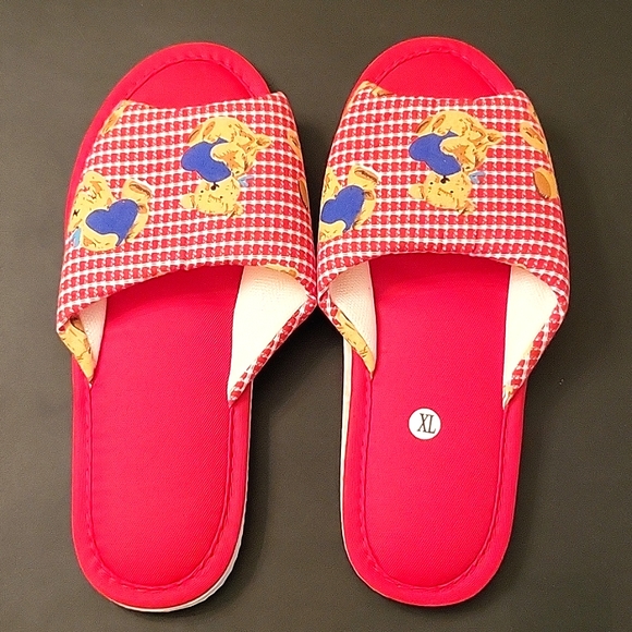 NEW Cutest Teddy Bear Slippers! XL Red Fabric, Gingham Print - Picture 3 of 8